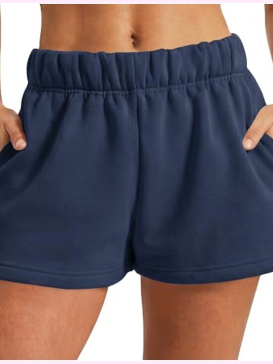 Pants - High Waisted Fleece Lined Sweat Shorts with Pockets